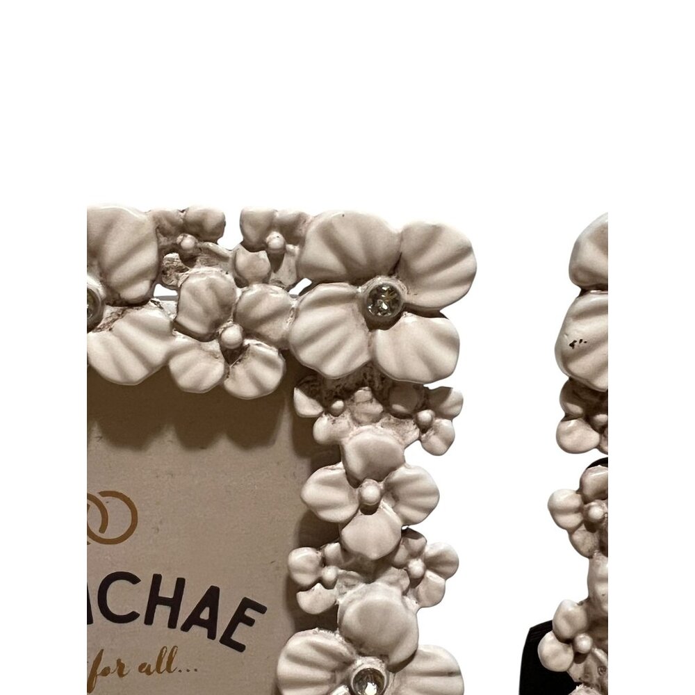 Evenchae 2x3 Inch Floral Resin Photo Frames Set of 2 Ivory White Rhinestones New - Picture 2 of 5